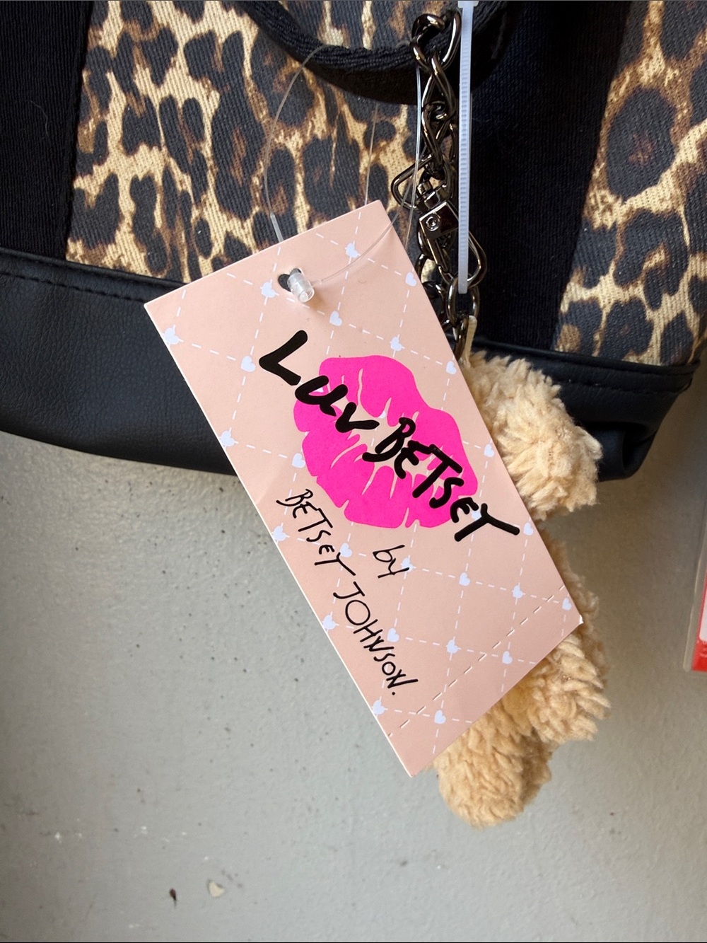 Betsey Johnson Leopard Print Tote with Black Trim & Heart Accent - Picture 5 of 5